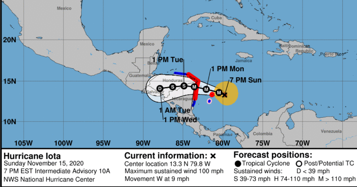 Iota se convierte a huracán de categoría 2